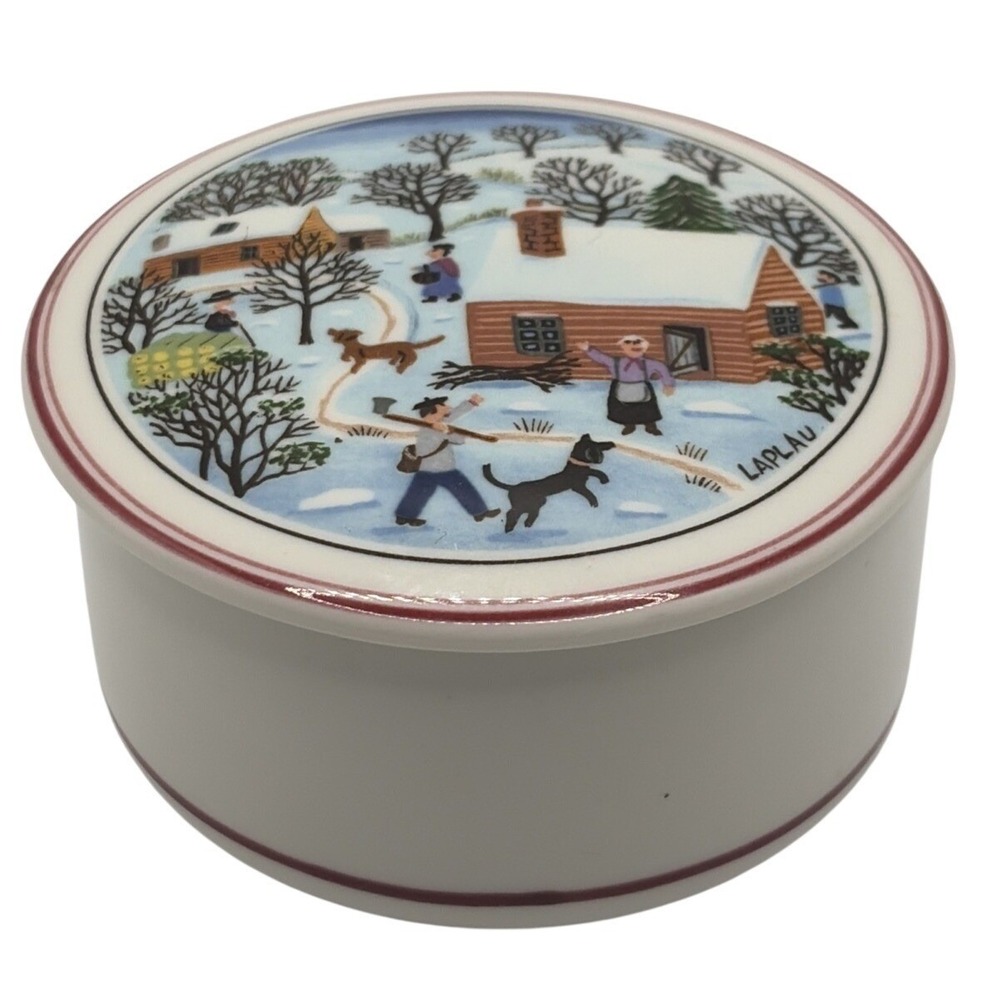 Villeroy & Boch Laplau Luxembourg Naif Christmas Candy Dish & Lid Red Band VTG